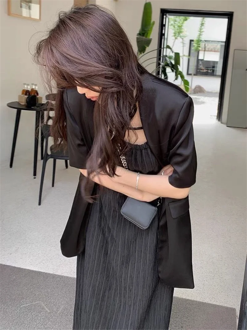Acetate Satin Summer Short Sleeved Suit Jacket For Eomen Thin Cut Short Sleeved Delicate Glossy Suit Casual Drape Small Suit
