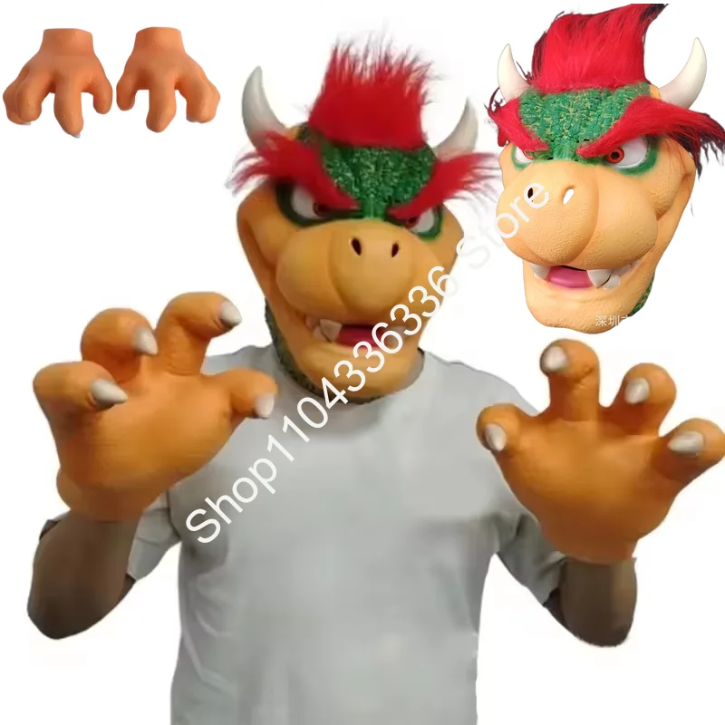 

Bowser Cosplay Props Latex Face Mask Anime Halloween Party Role Play Masks Gloves Props for Adult Costumes Accessories Full Set