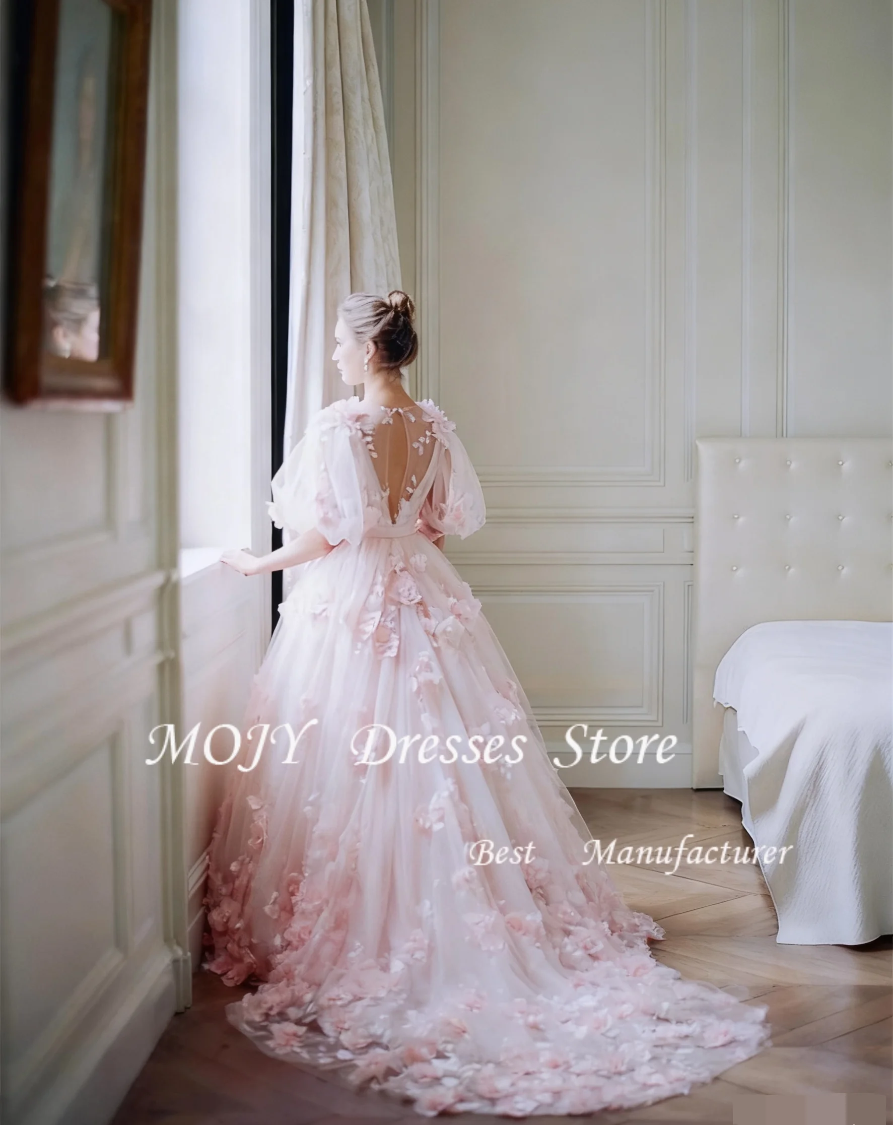 모지 맞춤형 우아한 이브닝 드레스 2026 특별한 날 드레스 3D 꽃 원단 웨딩 파티 드레스 신부 드레스