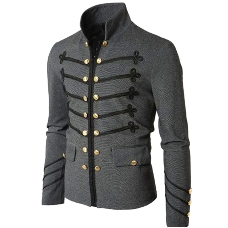 

Steampunk Men Gothic Clothing Military Jackets Medieval Vintage Jacket Stand Collar Rock Frock Coat Men's Retro Punk Coat