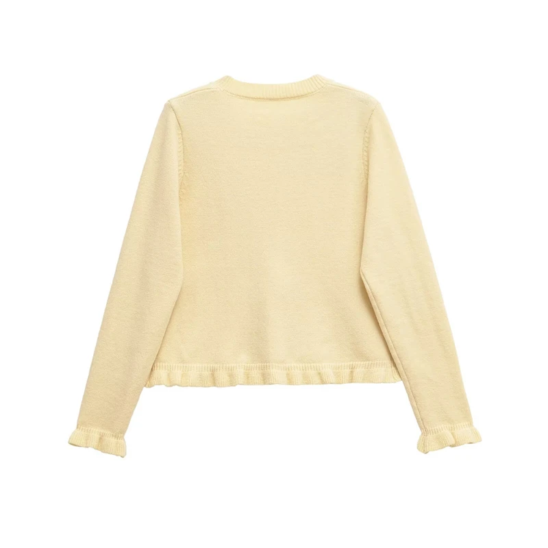 KEYANKETIAN Wiosna/Jesień Nowe damskie Agaric Dekoracja Dzianinowe swetry rozpinane Podstawy Jednolity kolor O-Neck Z długim rękawem Wąski sweter Top