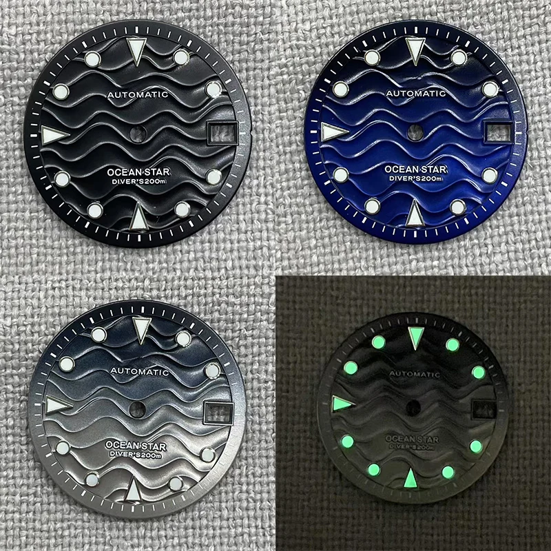 Циферблат NH35, 28,5 мм, S-циферблат, океанская звезда, светящаяся волнистая текстура, стрелки часов для NH35/36, модифицированные механизм, сменные детали часов