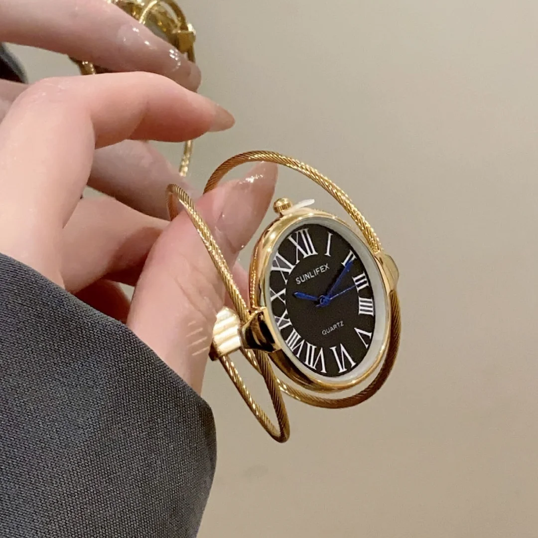 Feminino pulseira relógio escala romana oval dial aberto pulseira relógios das mulheres moda ouro prata vestido relógio de pulso das senhoras relojes