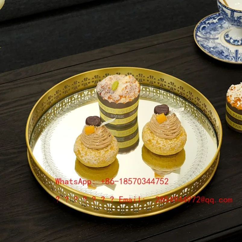 Simple Round Rotating Storage Mirror Tray, Tea Tray Fruit Tray Storage Tray