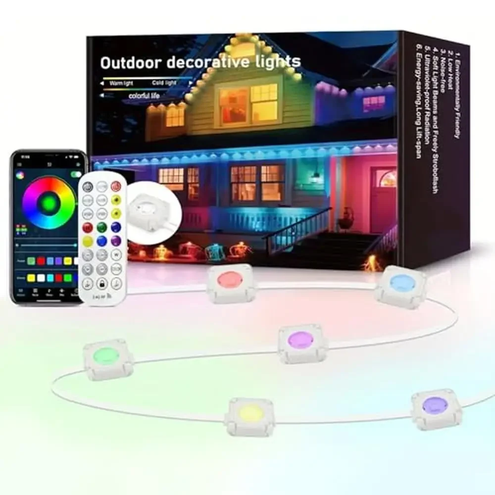 60LED RGB Smart Lights Outdoor App & Remote Controlled Eaves Decorative Lights Waterproof Outdoor Lighting