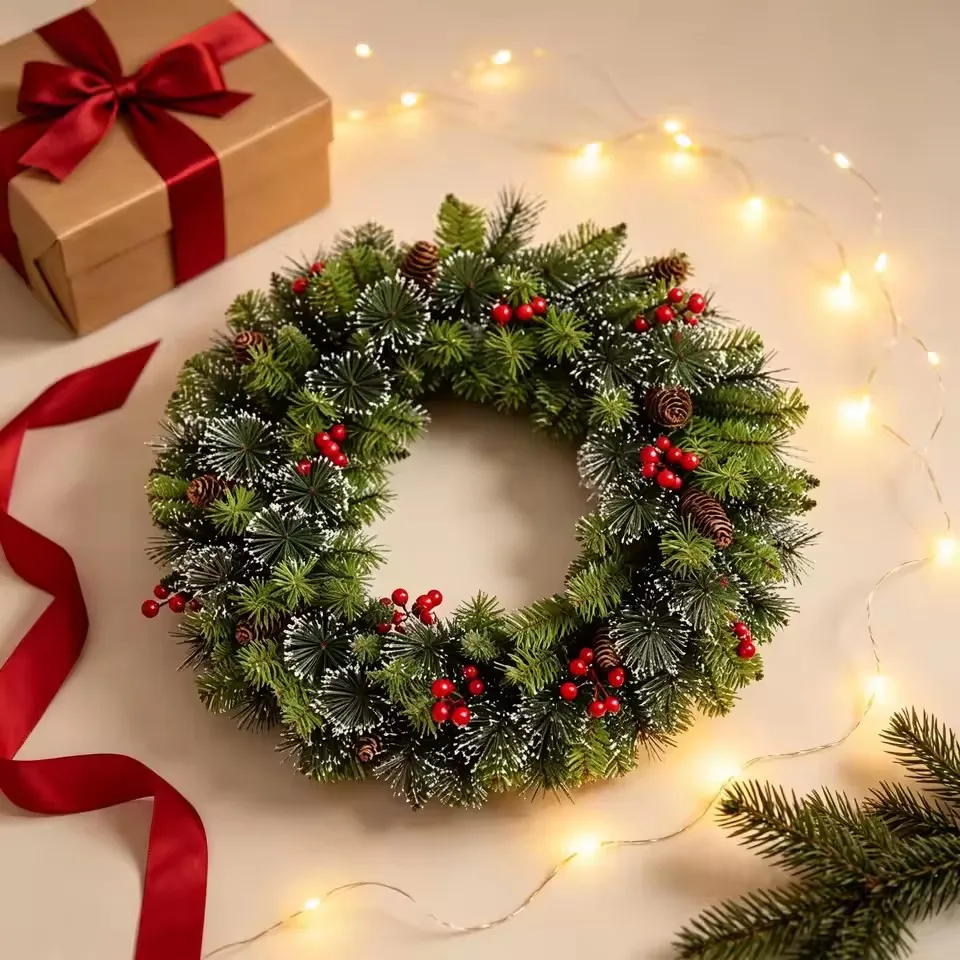 Christmas Advent Wreath Artificial Lighting Holiday Art Wreath Festival Theme Multifunctional for Door Window Fireplace