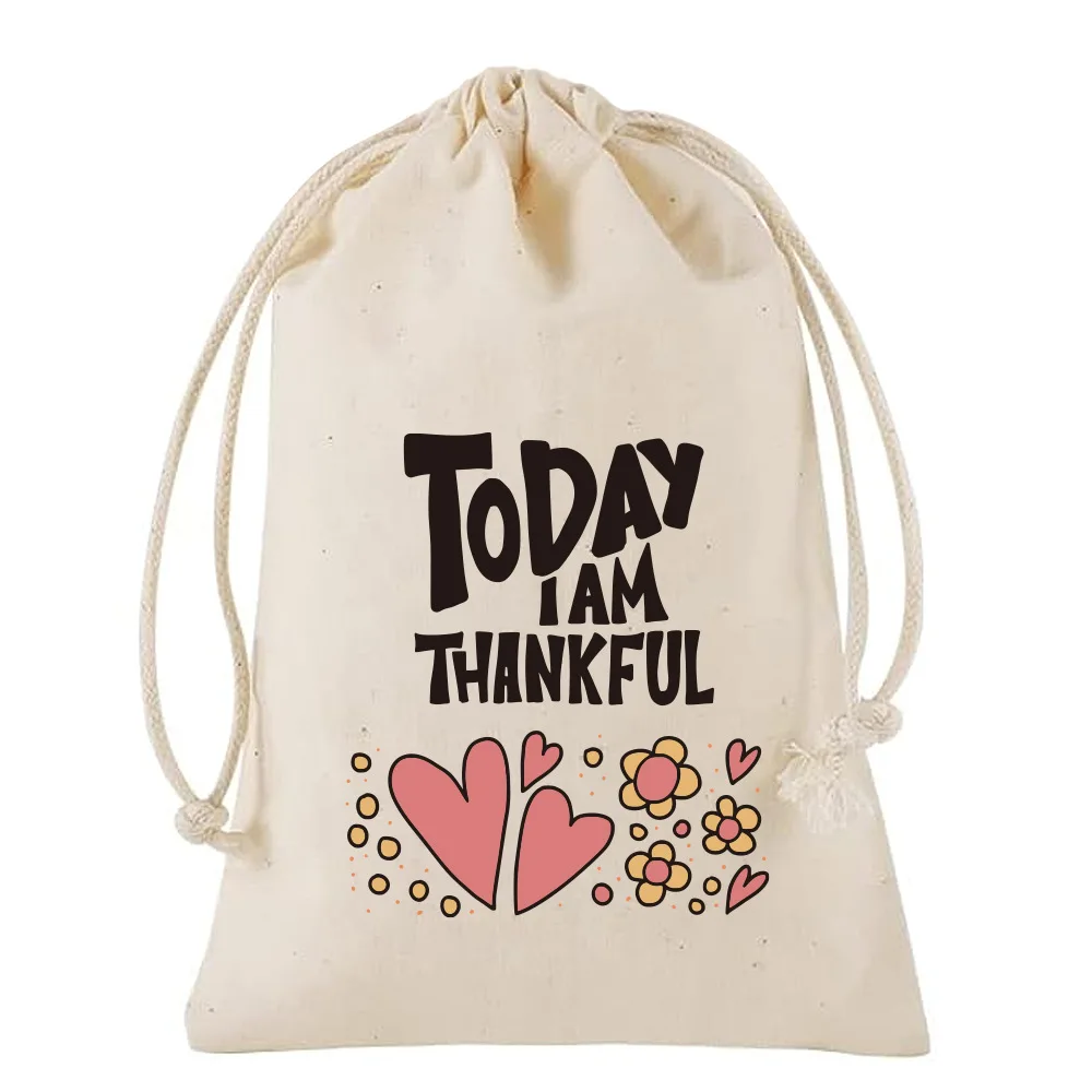 50pcs/Lot 10*15cm Thank You Printed Cotton Fabric Bag Draw String Bags Thanksgiving Party Snack Gift Storage Pouch