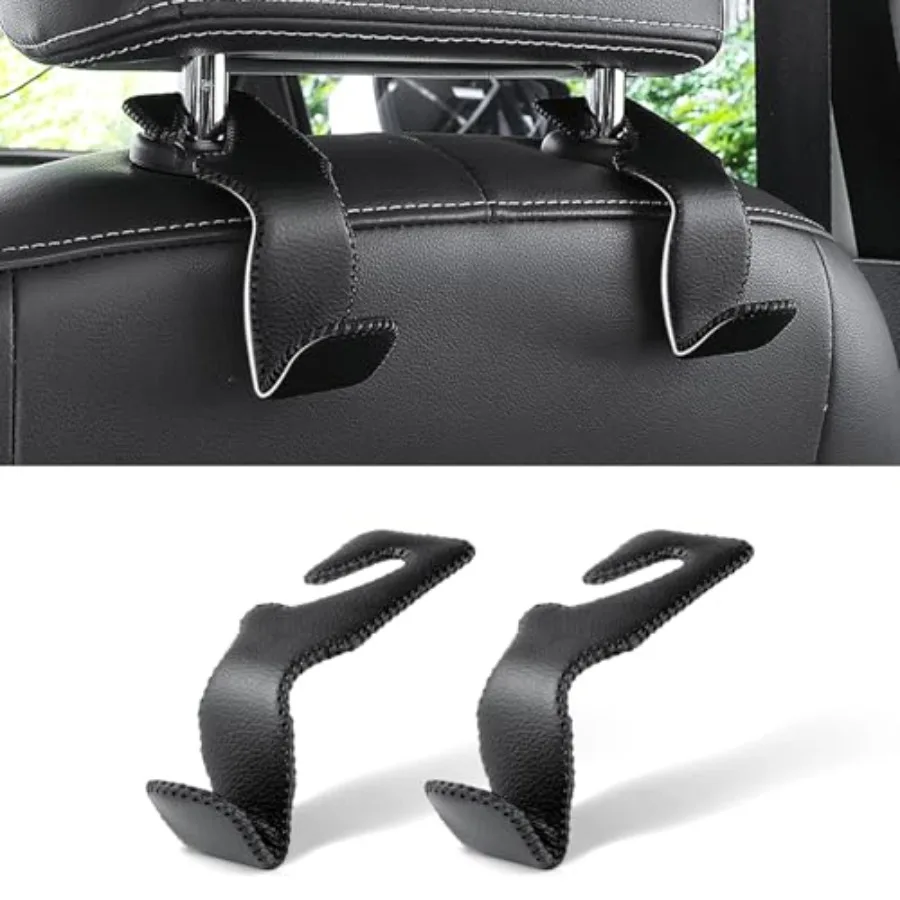 

Superior Leather Car Seat Back Headrest Hook, Auto Seat Hook Hangers Interior Accessories for Purse Coats Umbrellas Grocery Bag