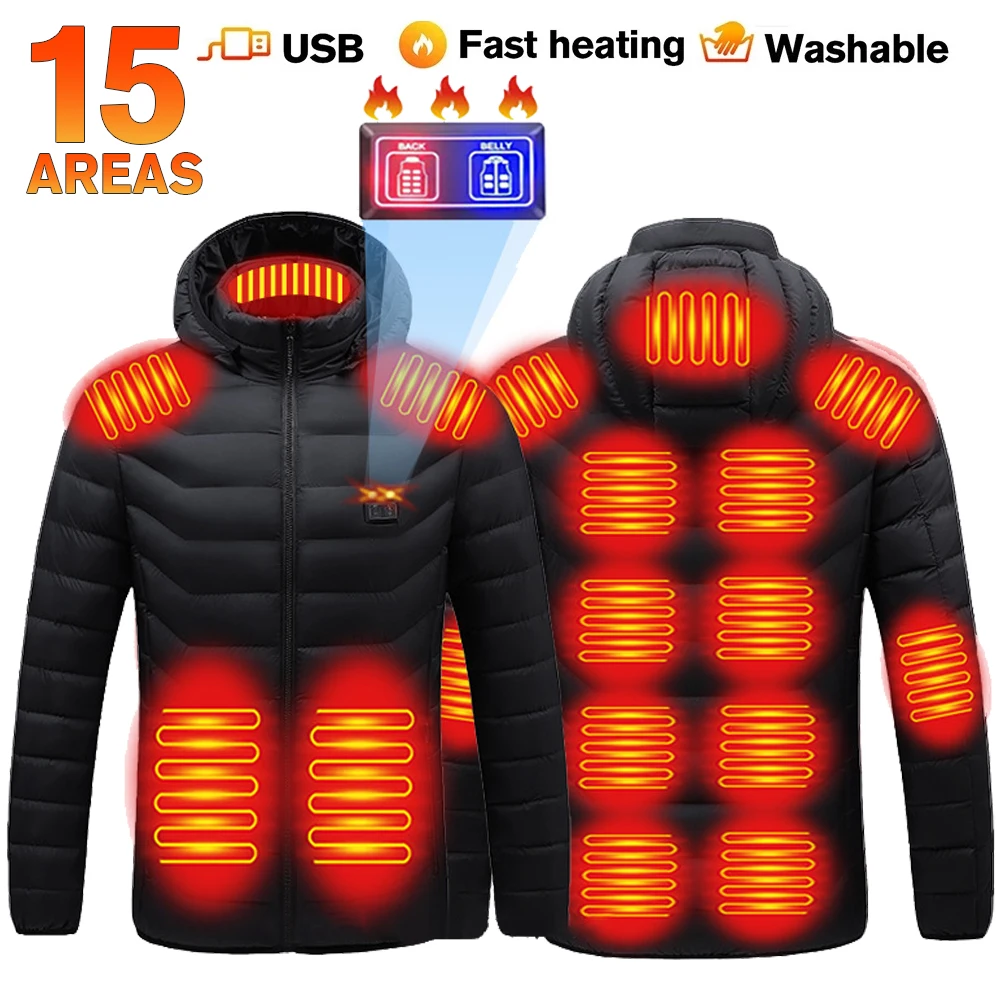 

2023 NEW Men Heated Jackets Outdoor Coat USB Electric Battery Long Sleeves Heating Hooded Jackets Warm Winter Thermal Clothing