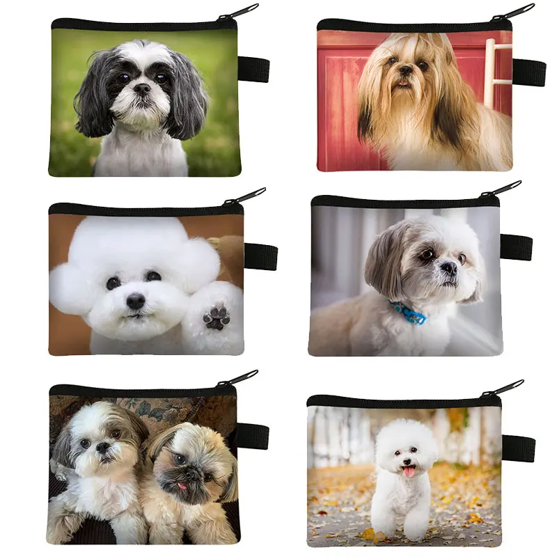 

Kawaii Shih Tzu Dog / Bichon Frise Print Coin Purse Women Coin Bags Earphone ID Credit Card Key Bag Holder Small Wallets Gift