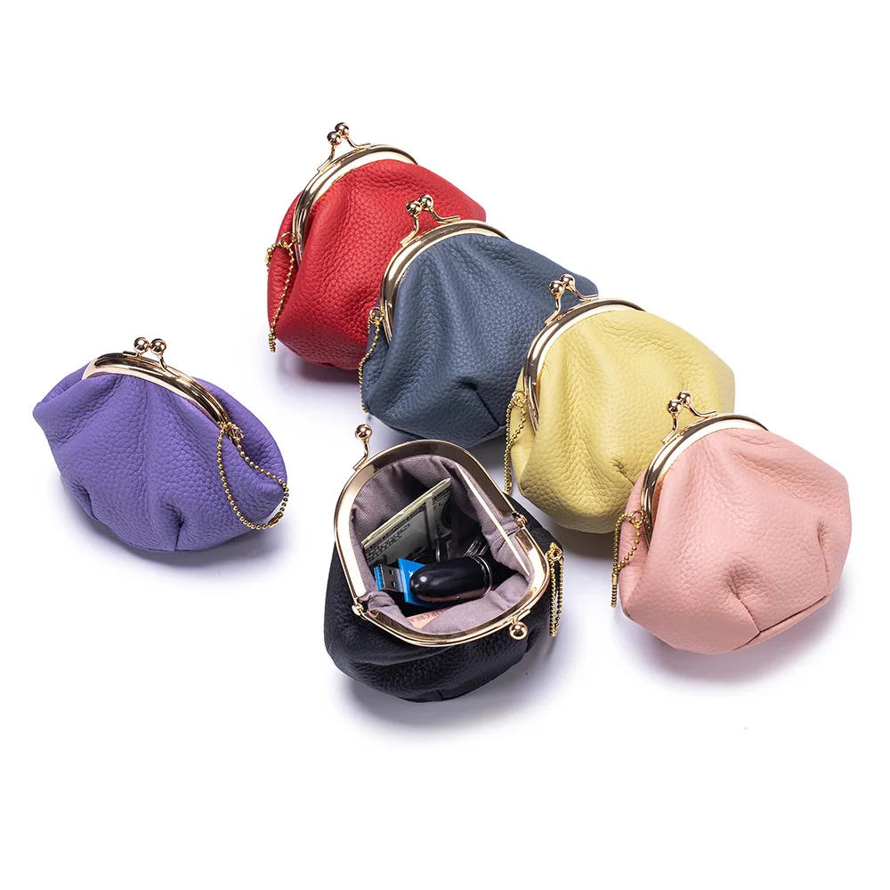 Multi-Purpose Genuine Leather Kiss-Lock Coin Purse, Mini Organizer Bag for Coins, Lip Balm, Earbuds, Jewelry & Small Accessories