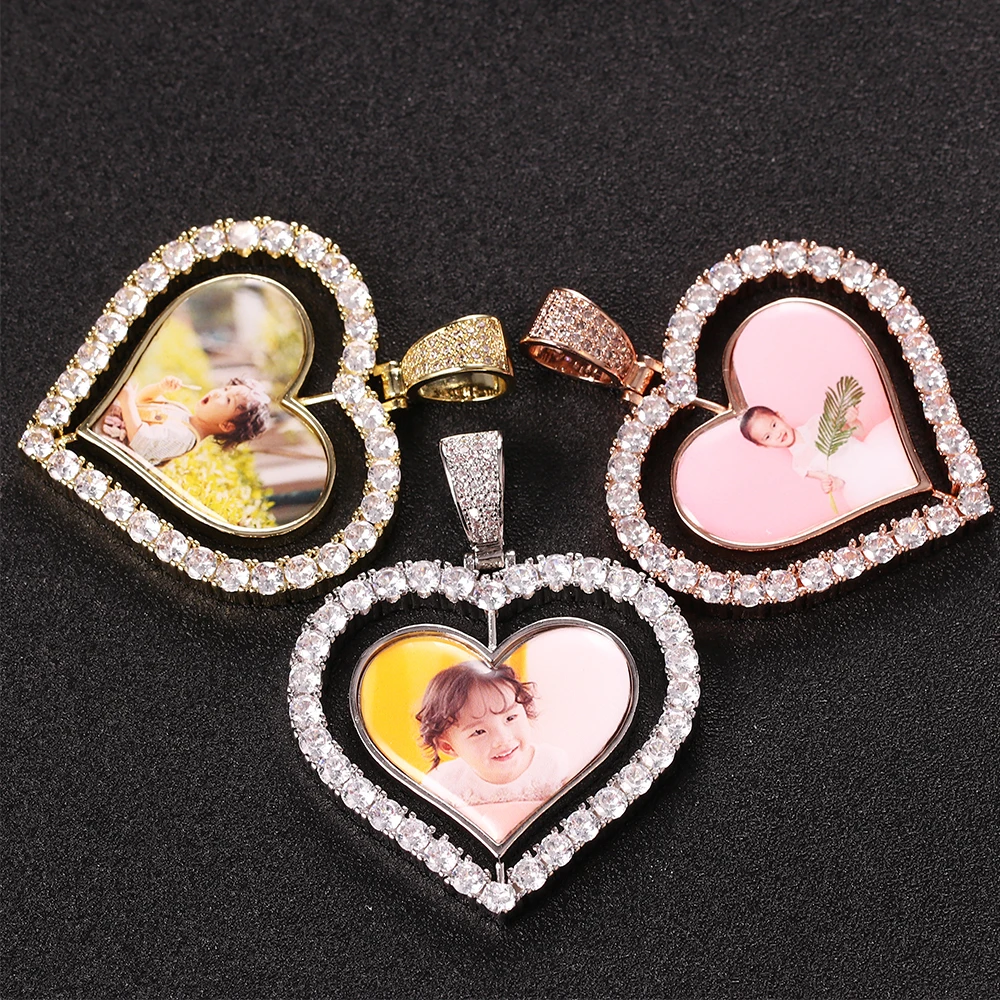 

Rotatable Double-sided Love Photo Inlaid Zircon Solid Pendant Commemorative Photo Diy Necklace Jewelry