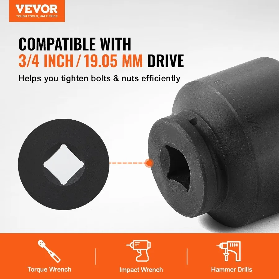 Set di bussole a impatto per dado dell'asse 3 4 Drive 6Point 8PCS Presa per dado mandrino SAE