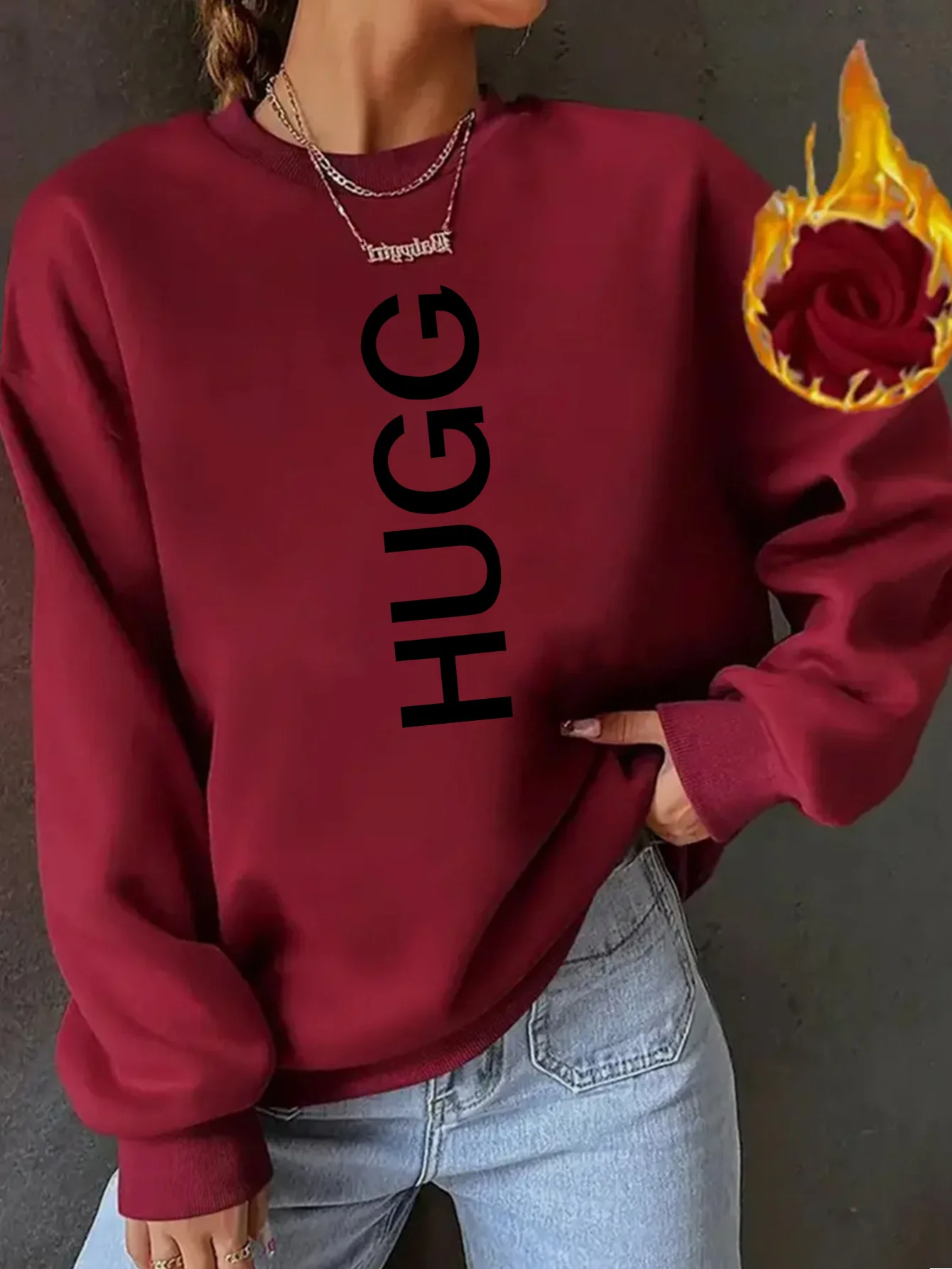 Women's Autumn and Winter Casual Fashion Loose and Comfortable Warm Eye Pattern Printed Round Neck Long Sleeved Pullover