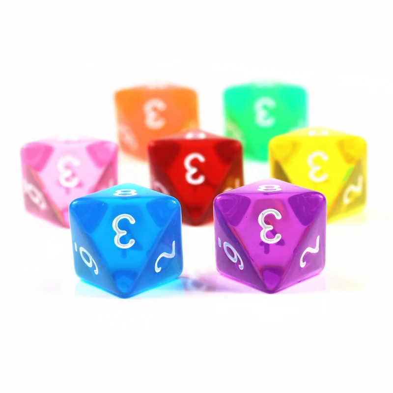 10Pcs D8 Transparent Color Dice Set, Plastic 8 Sided for Role Playing Board Games - Gaming Accessories