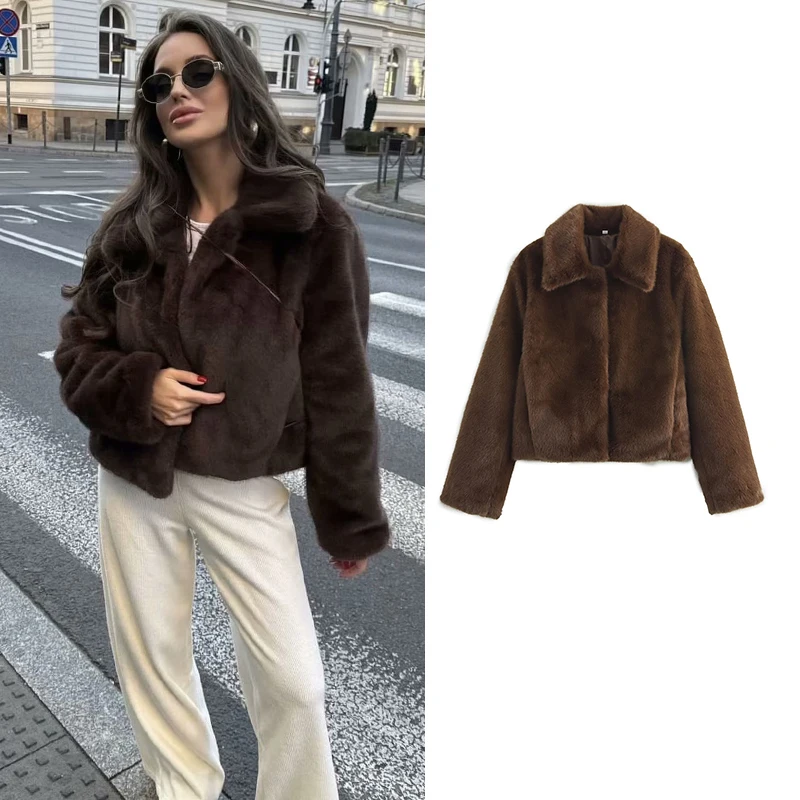 

TRAF Jackets Women's Coat Autumn 2024 New Chic and Elegant Warm Fur Women's Jacket Coat Fashion Youth Street Comfort Outerwear