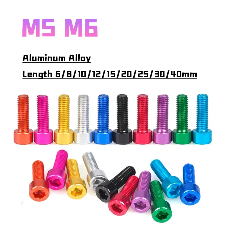 2/3/5pcs M5 M6 Aluminium Alloy Hex Allen Key Cap Head Bolt DIY Anodised Socket Cap Screws Length 6/8/10/12/15/20/25/30/40mm