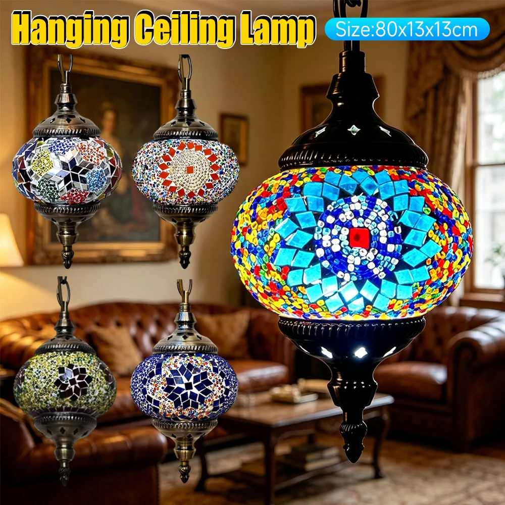 Turkish Moroccan Mosaic Hanging Ceiling Lamp Romantic Decorative Glass Globe Fixture Bar Restaurant Mediterranean Pendant Light