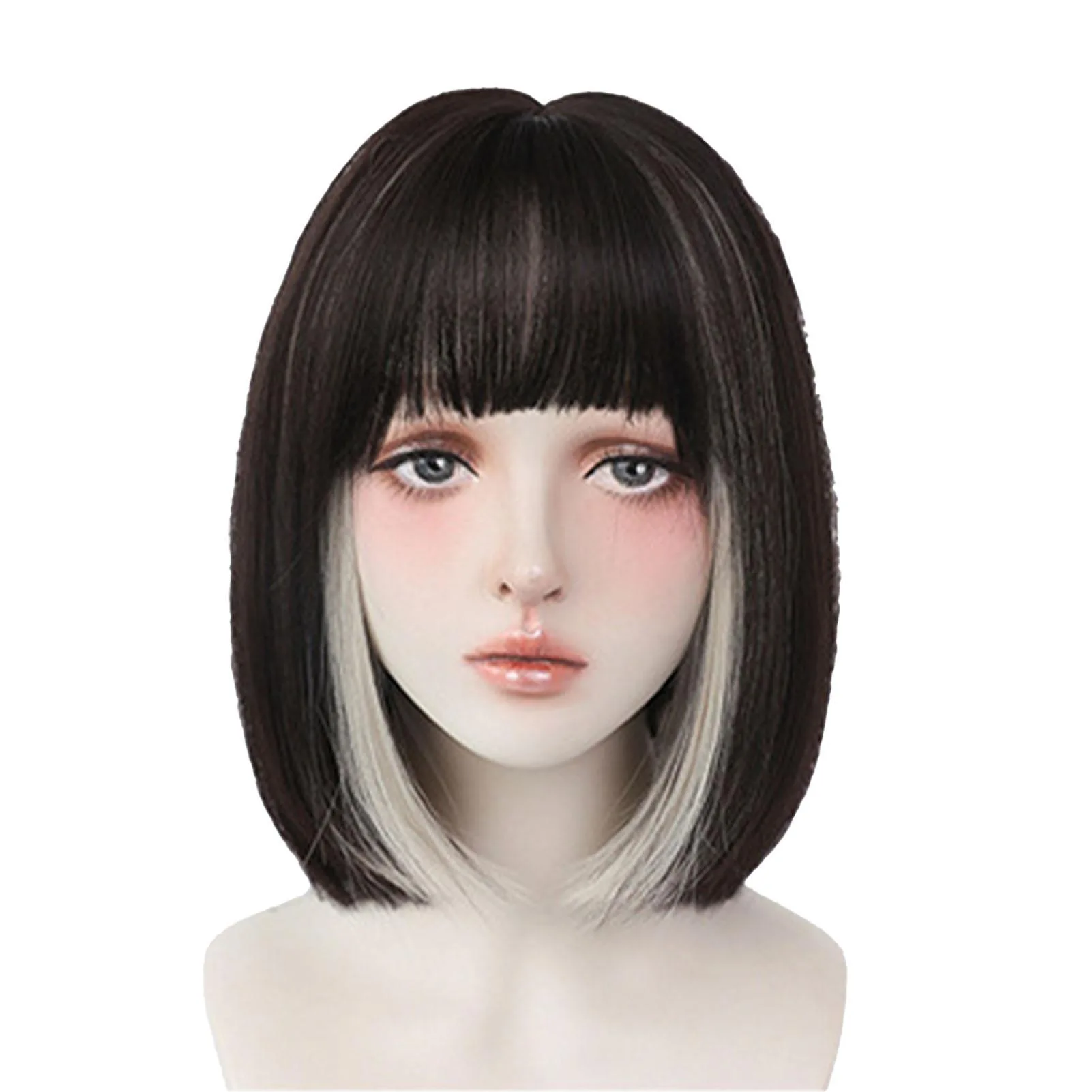 Student Female Style, Easy To Wear, Short Hair, Bob Hair Black And White Color Design Wig