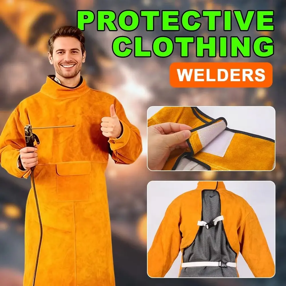 Cowhide Leather Welding Clothes Flame Retardant High Collar Protective Clothing Heat Resistant Wear Resistant Welding Suit
