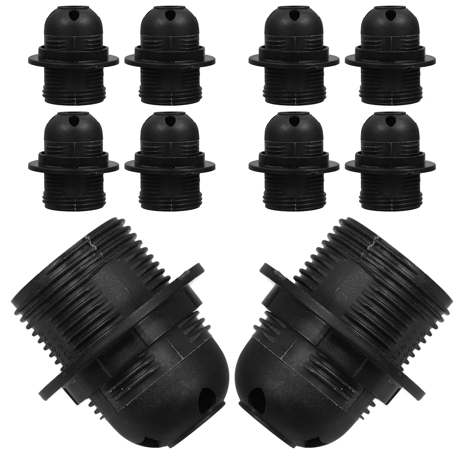 

10Pcs E27 Full Thread Large Clip Light Socket Screw-in Lamp Holder Black Household Lamp Replacement Desktop Pendant Hanging