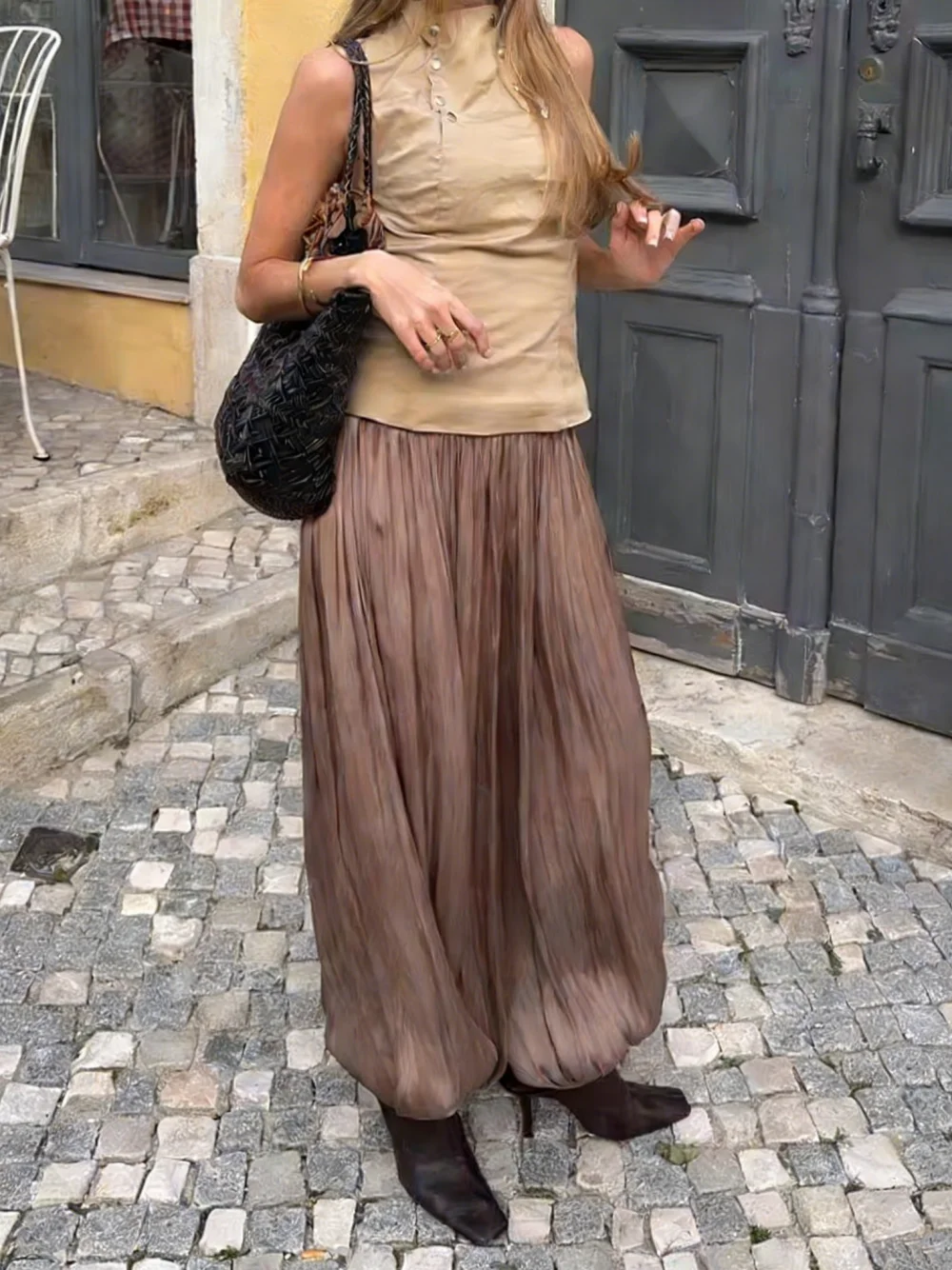 Chic Pleated Loose Wide Leg Trousers Women Casual Zip-up Lantern Pants Female Holiday Beach Long Pants 2026 New