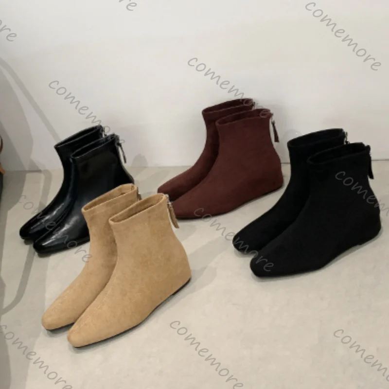 Vintage Fashion Suede Autumn Winter Women Ankle Boots Top Quality Back Zipper 5CM Heeled Shoes Ladies Outdoor Footwears Botas