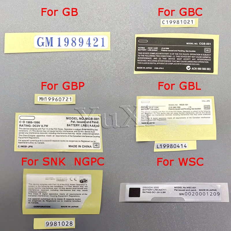 YuXi 1 قطعة ل GBC GBP GBL GB SNK NGPC WSC لعبة وحدة التحكم تسميات جديدة ملصقات الظهر ل Gameboy اللون قذيفة ملصق استبدال