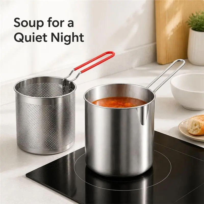 DT35 Compact Stainless Steel Frying Pot With Removable Basket, Deep Fryer Pot With Basket