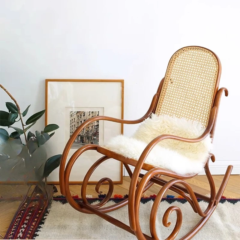 Schaukelstuhl Rattan Nanyang Stil Freizeit mittelalterlich Massivholz Wohnzimmer Balkon