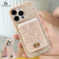 Diamond Magnetic Wallet Holder Cover For Iphone 16/15/14/13 Pro Max Luxury Glitter Rhinestone With Mag Safe Charging Card Case