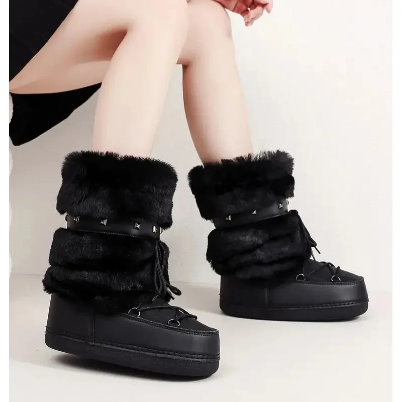 Trendy Winter Boots for Women with Faux Fur Collar, Slip-Resistant Thick Sole, Lightweight EVA Midsole for All-Day Comfort