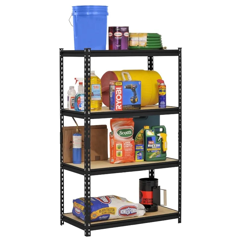 UR-364BLK Black Steel Industrial Shelving, 4 Adjustable Shelves, 3200 lb. Capacity, 60" Height x 36" Width x 18" Depth