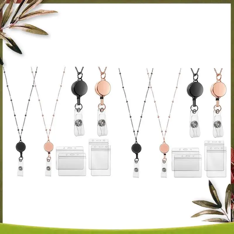 ABDW-4 قطع حبل بكرة شارة قابل للسحب مع حامل الهوية وقلادة وحبل شارة ومشبك سلسلة وحامل مقاوم للماء - B