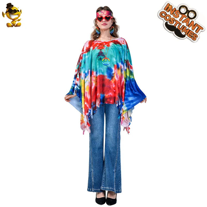 Erwachsene Frauen Hippie Kostüm 60er 70er Jahre Hippie Disco Umhang Halloween Cosplay Party Phantasie Retro-Outfit