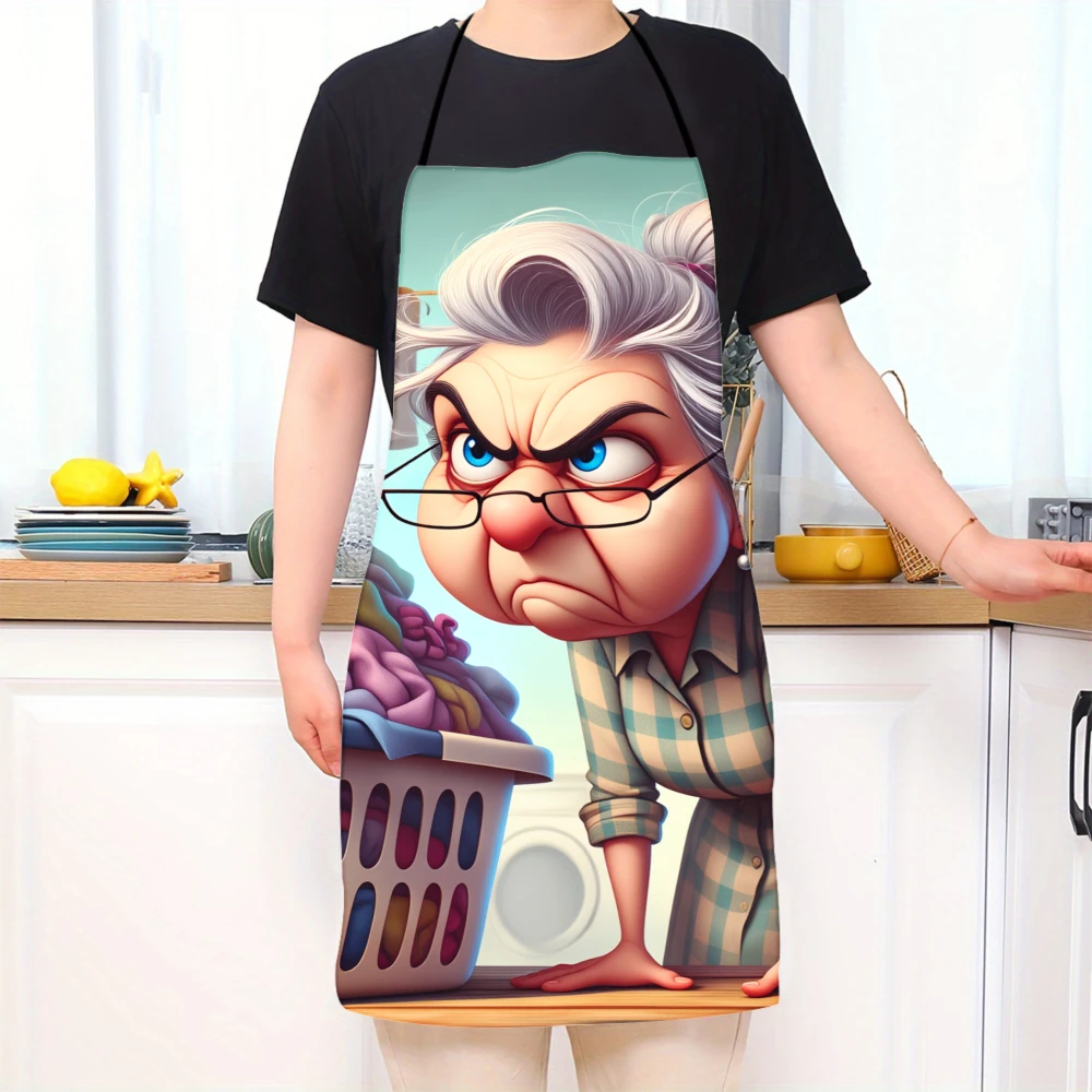 Cartoon Grandma Laundry Apron Funny Kitchen Apron For Women And Men With Humorous Design And Adjustable Straps