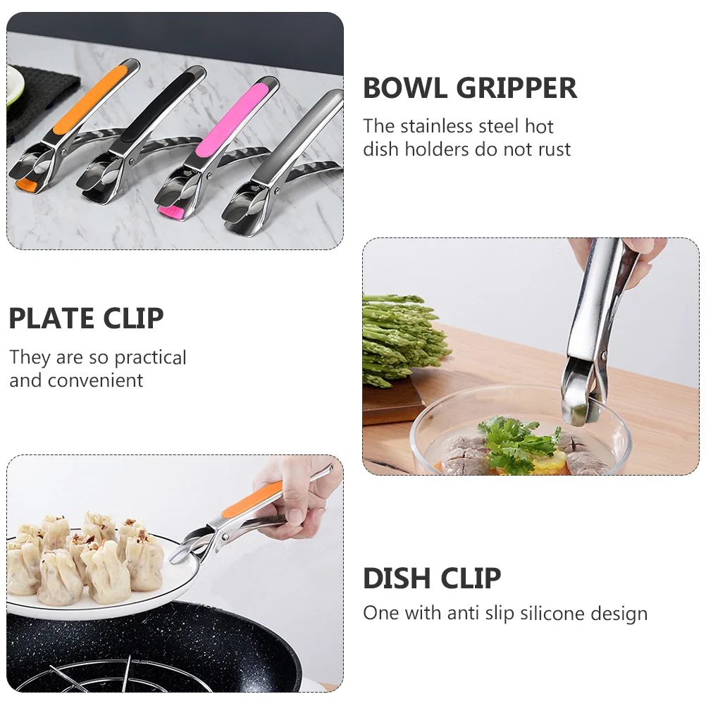 

2Pcs Stainless Steel Hot Dish Bowl Gripper Clips Metal Clamp Oven Microwave Plate Holder Anti-Scald Kitchen Tool
