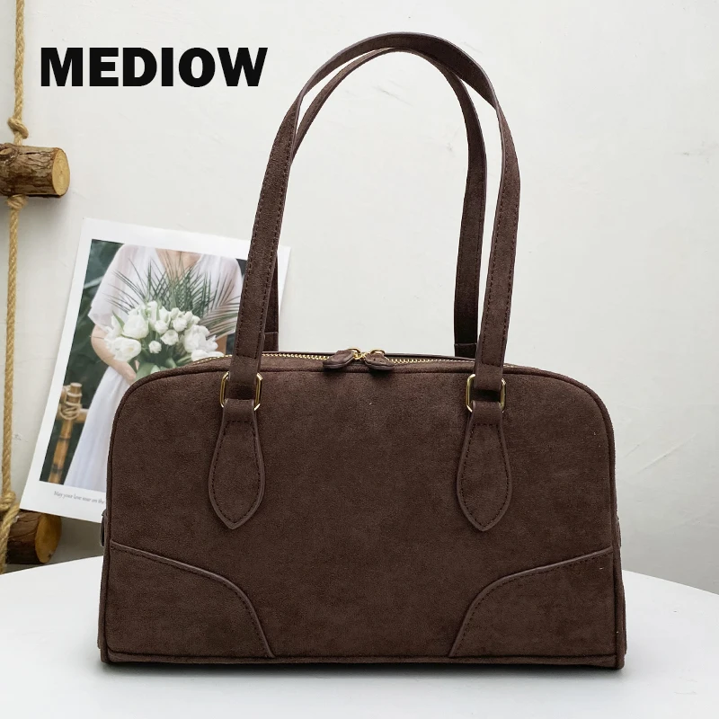 MEDIOW Vintage Handbags For Women Luxury Designer Bags And Purse 2023 New In PU Faux Suede Boston Style Shoulder Underarm Bag