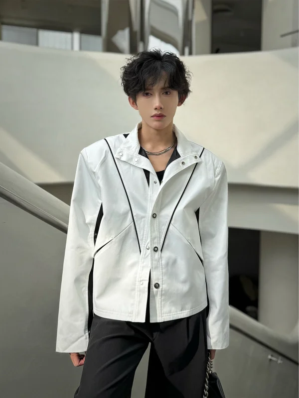 

Bla White Splice oulder Pad Jaet Мужская модель Повседневная крутая деконструированная конструкция Высококачественная ор Верхняя одежда