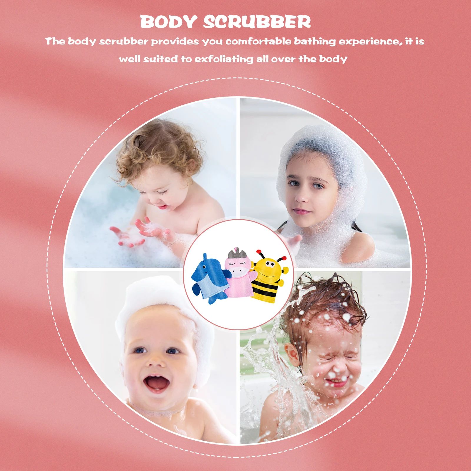 

3Pcs Cartoon Bath Scrubber Gloves Exfoliating Shower Mitts for Kids Smooth Skin Bath Scrubber Shower Mitt Body Scrub
