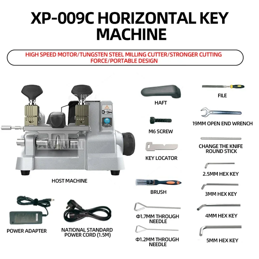 XP-009C Portable Manual Horizontal Key Machine Flat Milling Gear Opening Machine Key Duplicating Machine Locksmith Drill Maker