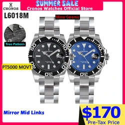 Cronos Sub Diver Men Watch Stainless Steel PT5000 Brushed Bracelet Ceramic Bezel 200 meters Water Resistant L6018