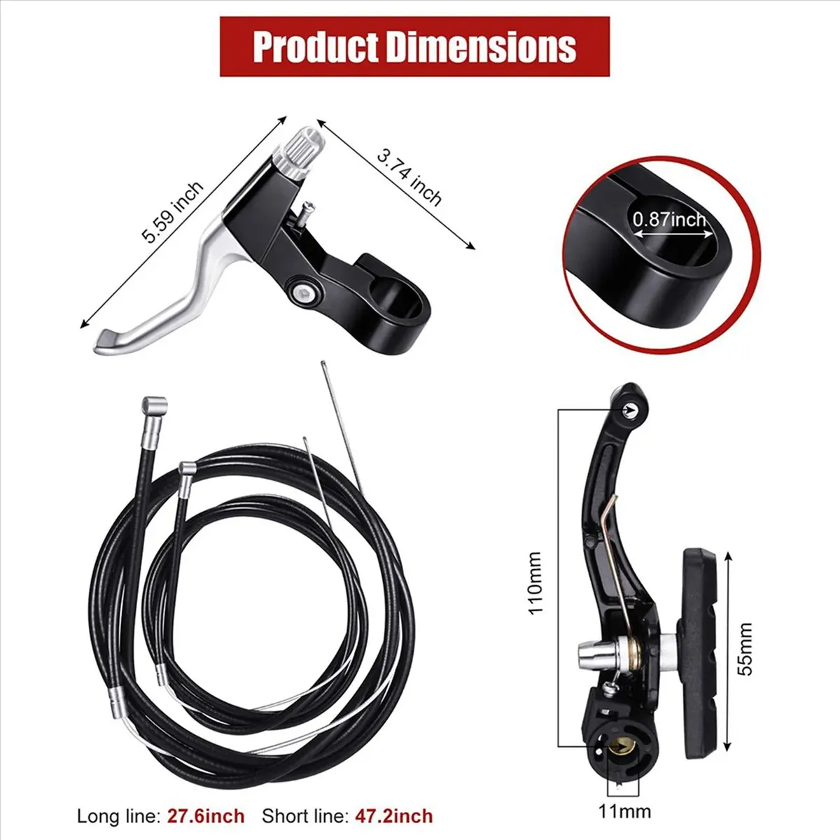 

XFDZ 2X Complete Mtb Bicycle Mountain Bike Set,V Brake + Outer Cables + Lever + Front&Rear Brake Cable Bike Brake Accessories