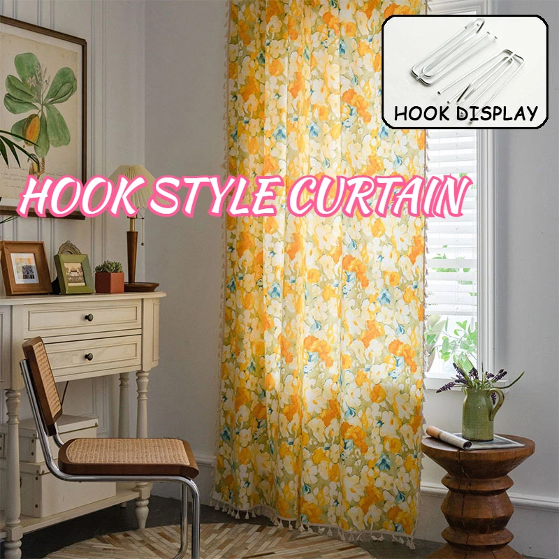 Curtains Linen Bedroom Light Filtering Window Curtain Yellow Floral Blackout Curtains Panels Thermal Insulated Kitchen Dusty