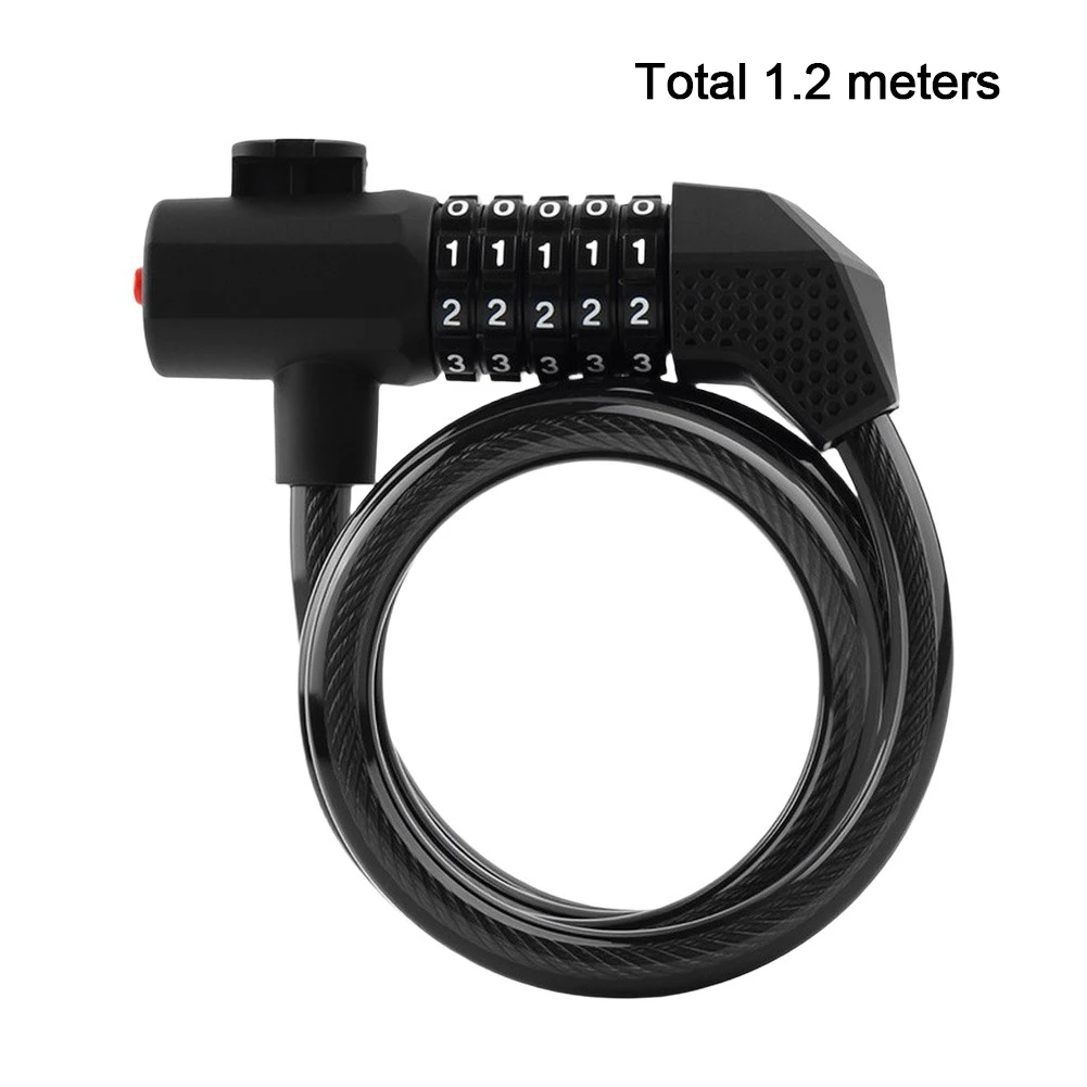Steel Cable Lock for Bicycle Use 1.2m Length 11.5mm Thickness Dual Key or Password Black Anti Theft Cycling Gear