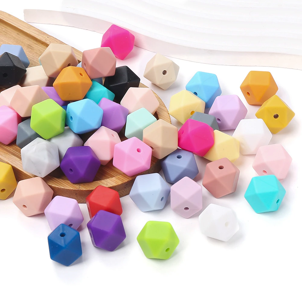 

10Pcs New Multicolor 14mm Octagon Silicone Beads Baby Chewing Teether Toy Beads For Jewelry Making DIY Necklace Pacifier Chain