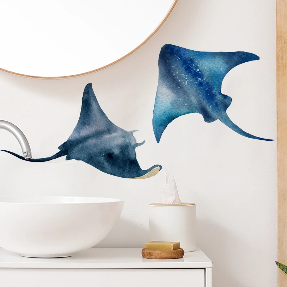 Cartoon Devil rays Manta Fish Wall Stickers for Home Bathroom Decor Art Nursery Decals Removable Murals Applicable to Tile Glass