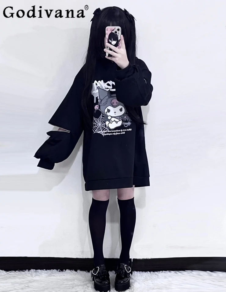 

Japanese Mine Lolita Top Student Sweet Cute JK Fashion Streetwear Black Hoodies Women Loose Slim Mid-Length Oversize Sweatshirts