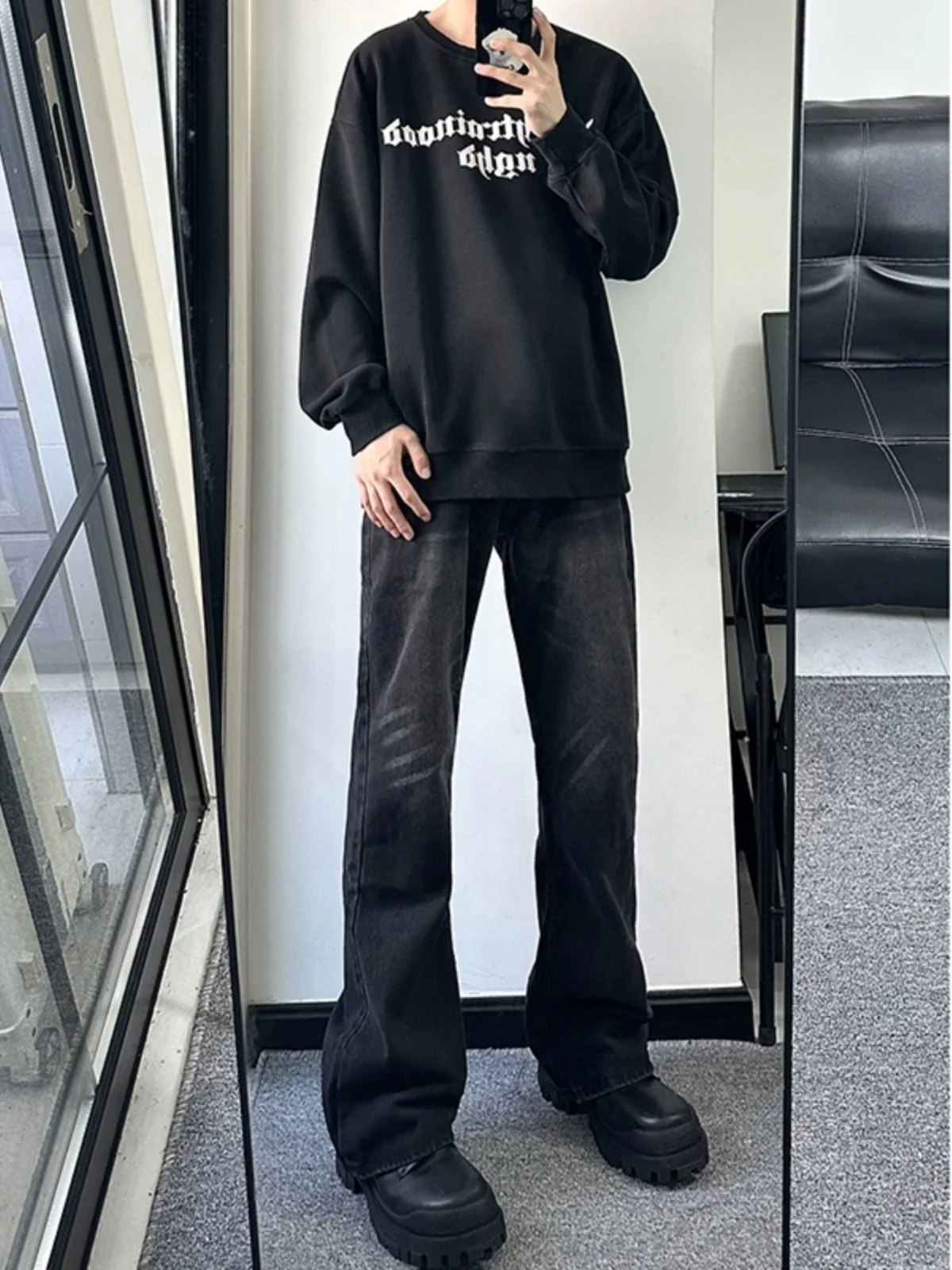 

Мужские джинсы American Sle Design Sense Rise, прямые брюки из смесового хлопка и полиэстера, износостойкие, с прямым кроем.