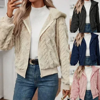 Veste à capuche floue zippée pour femme, manteau Teddy à manches longues, vêtements d'extérieur chauds d'hiver, parfaits pour les vêtements par temps froid